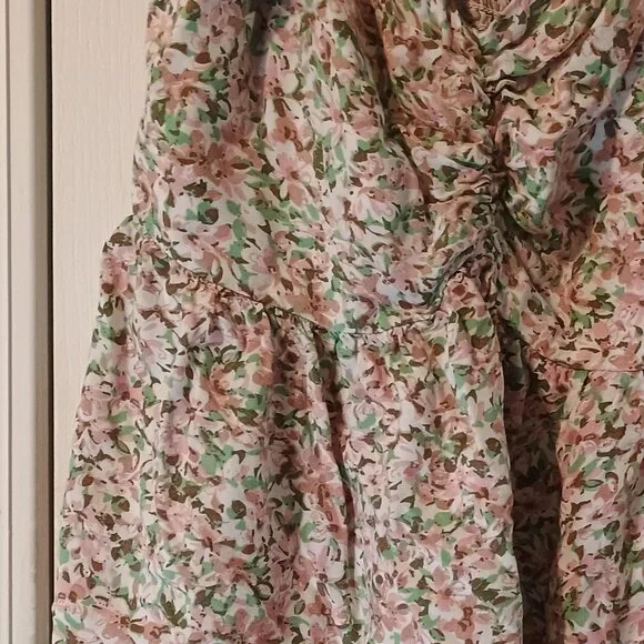 Japna Floral Boho Top Women L Flutter Sleeve Ruched V-Neck Blouse - Picture 5 of 9